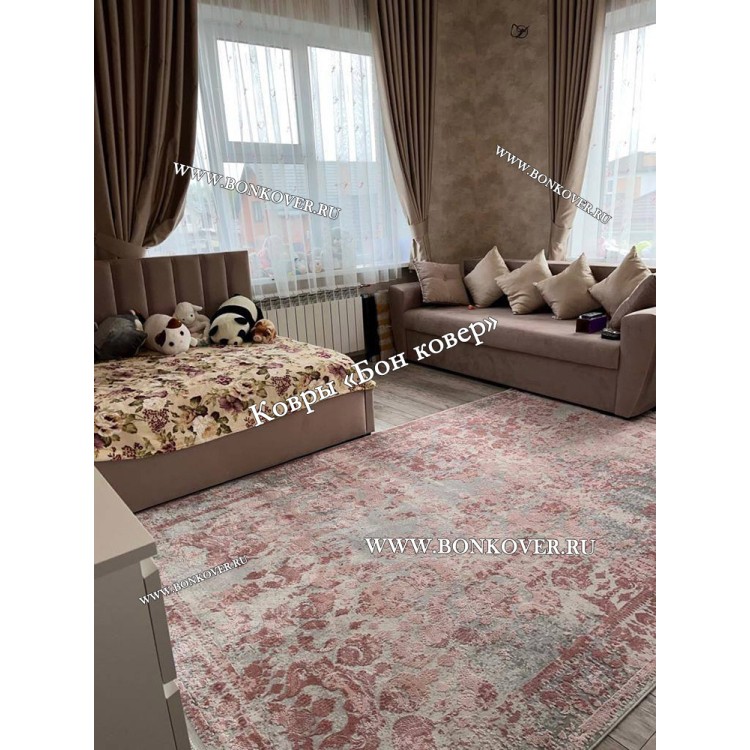 Современный Турецкий Ковер Дизайн 30672 Розовый С Серым